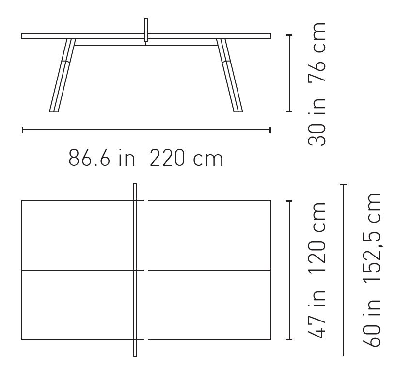 dimensions table de réunion ping pong YM22