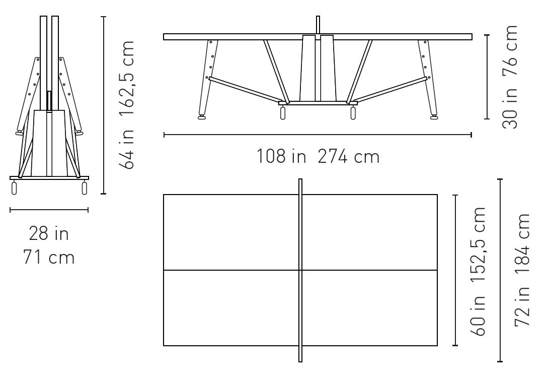 dimensions table de ping pong pliable