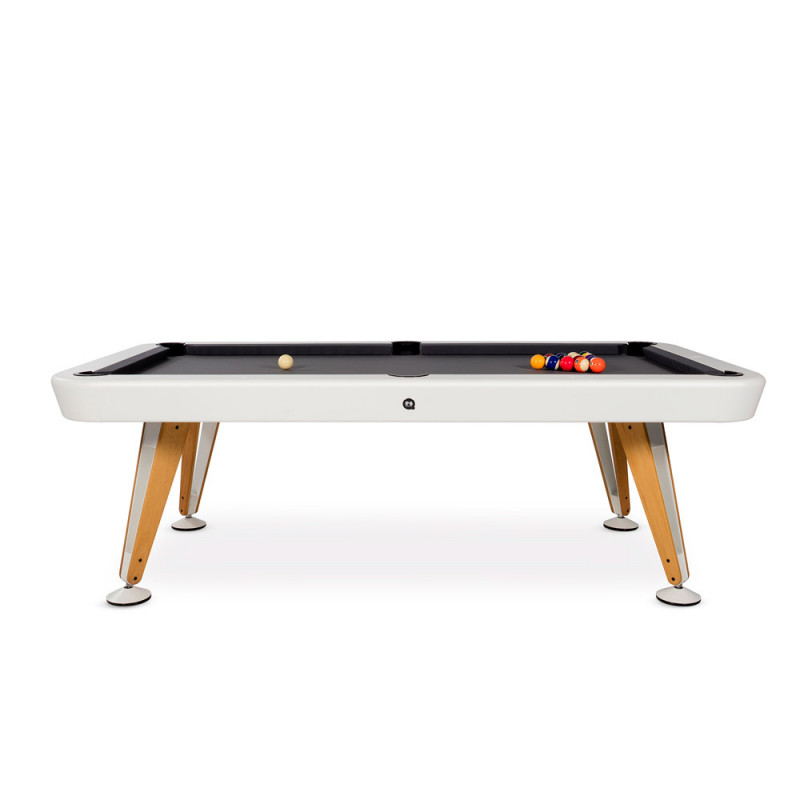 table de billard design blanche pieds bois