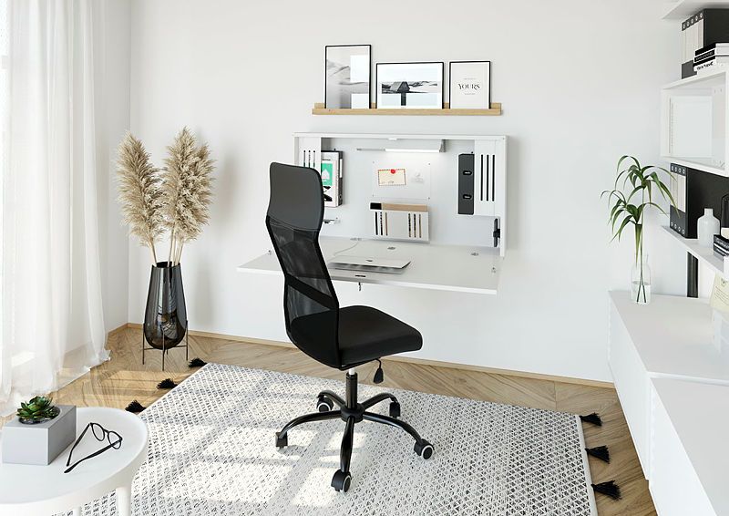 Bureau mural rabattable mini office blanc