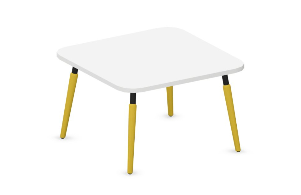 table basse carrée 80x80 blanc et pied jaune