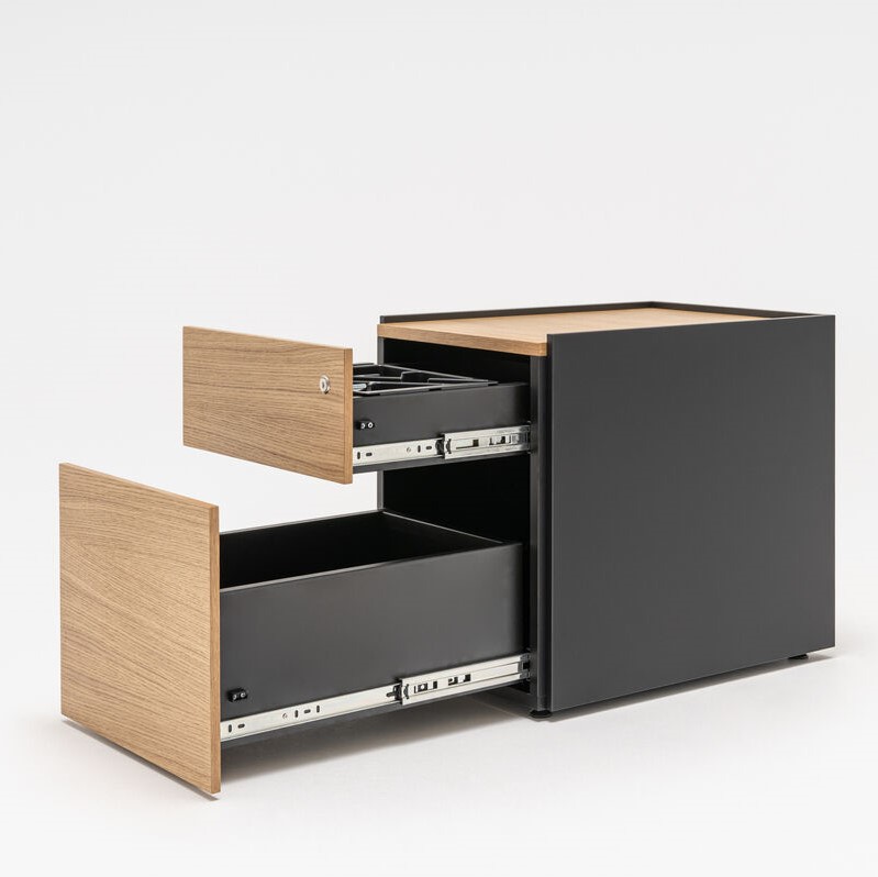Caisson de bureau en bois séparateur d'espace avec ouverture latérale