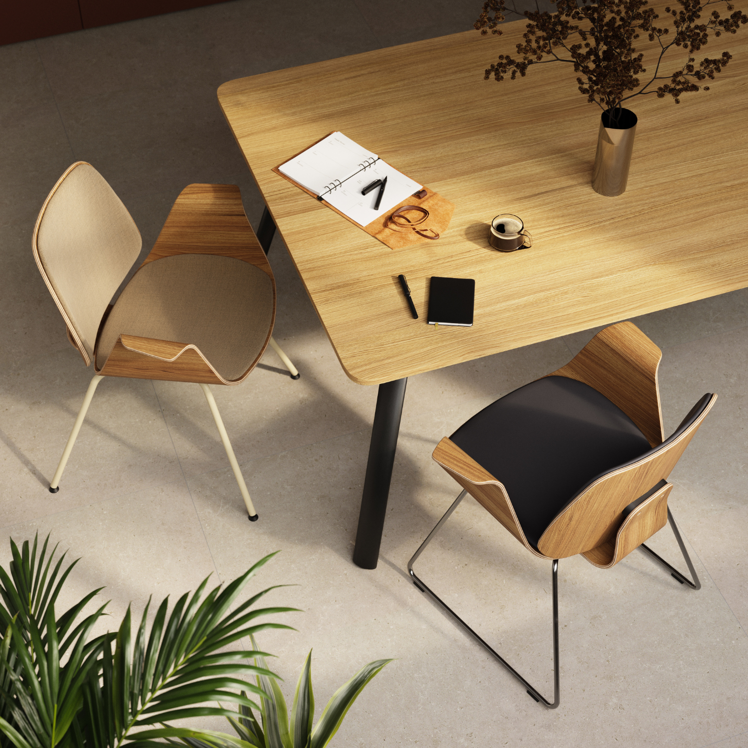 Chaise de réunion en bois design et piètement au choix