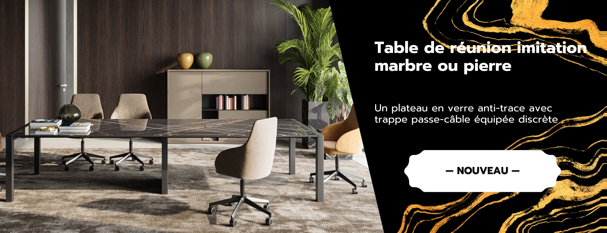 Table de réunion en verre imitation marbre