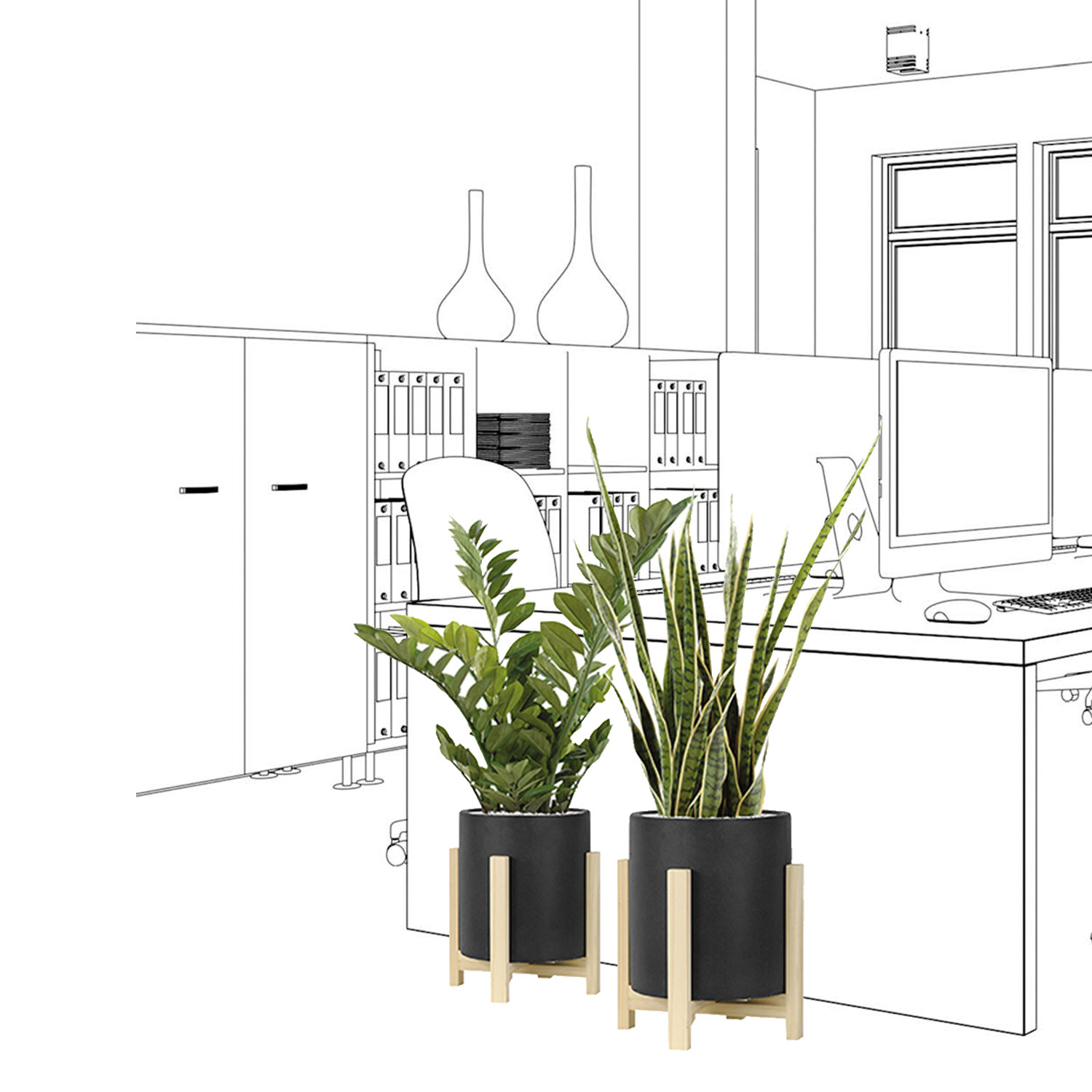 set 2 plantes artificielles design pot ciment noir