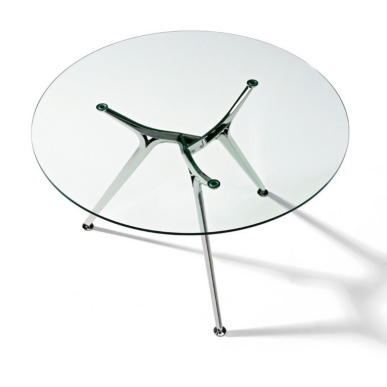 Table de réunion ronde en verre design avec piètement aluminium