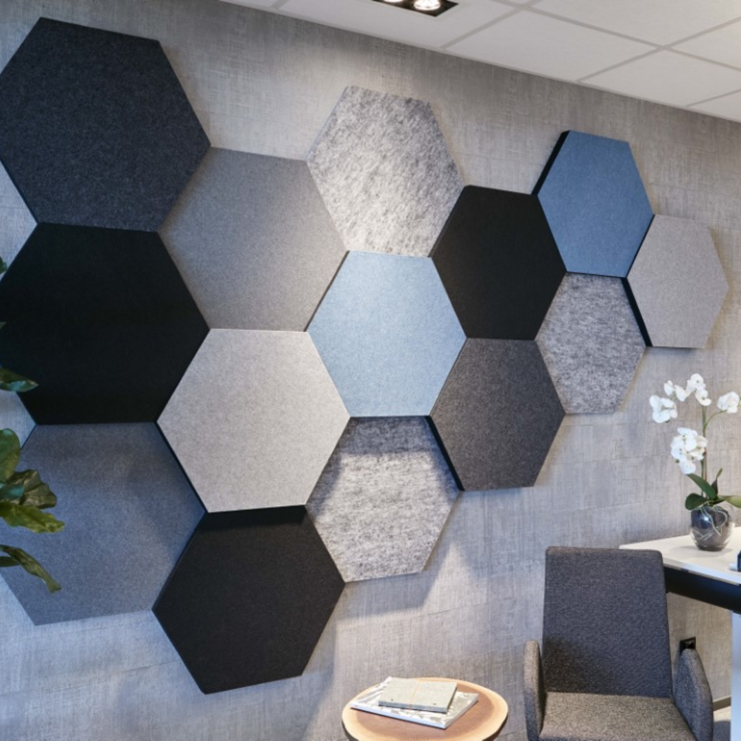 Panneaux Acoustiques Hexagonaux Noir Texturé – Lot De 6 Dalles Adhésives 30x26cm – Wall Decor