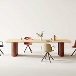 Table de réunion Xut 10 personnes avec colonnes terracotta et chaises colorées