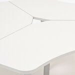 Détail du plateau blanc en étoile de lOgi A et de lun de ses pieds métal inclinés