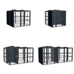 Les quatre formats de cabine de réunion vitrée, de un à trois espaces intérieurs, rendu 3D