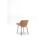 Fauteuil de réunion rose à coque tapissée sur 4 pieds noirs, vue de dos