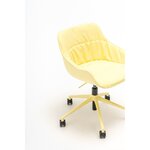Chaise de bureau jaune clair à coussin drapé et vérin noir, vue de trois quarts