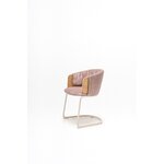 Chaise de réunion rose à dossier plaqué chêne sur piètement luge beige, vue de trois quarts