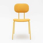 Chaise de réunion New School tapissée jaune sur 4 pieds jaunes, vue de face