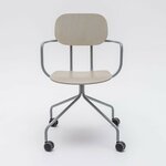 Chaise de réunion New School en contreplaqué beige avec accoudoirs, base grise à roulettes