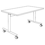 Dessin de la table de formation abattante droite sur roulettes avec pieds en I