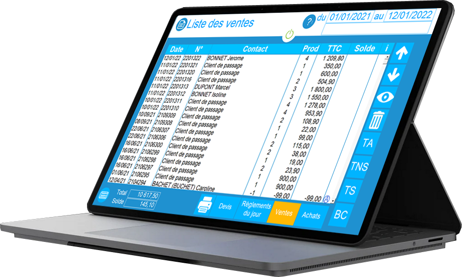 Liste Ventes logiciel de caisse