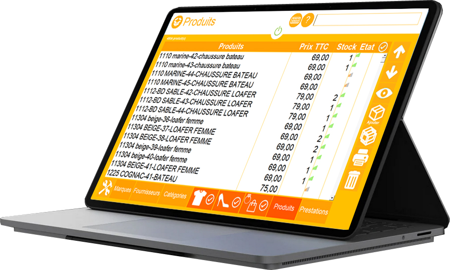 ecrans liste produit logiciel de caisse