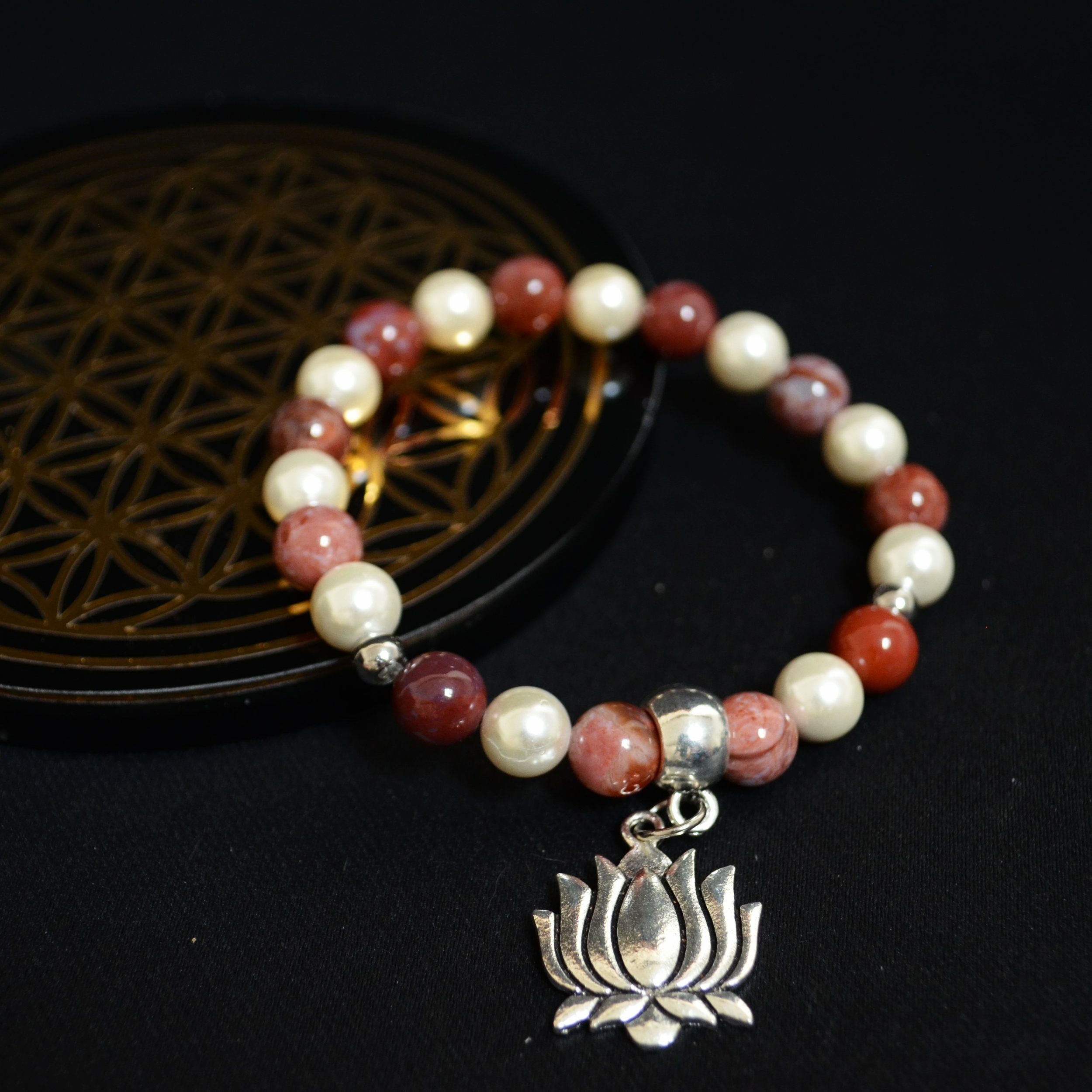 Bracelet Jaspe Red sea et perles nacrées
