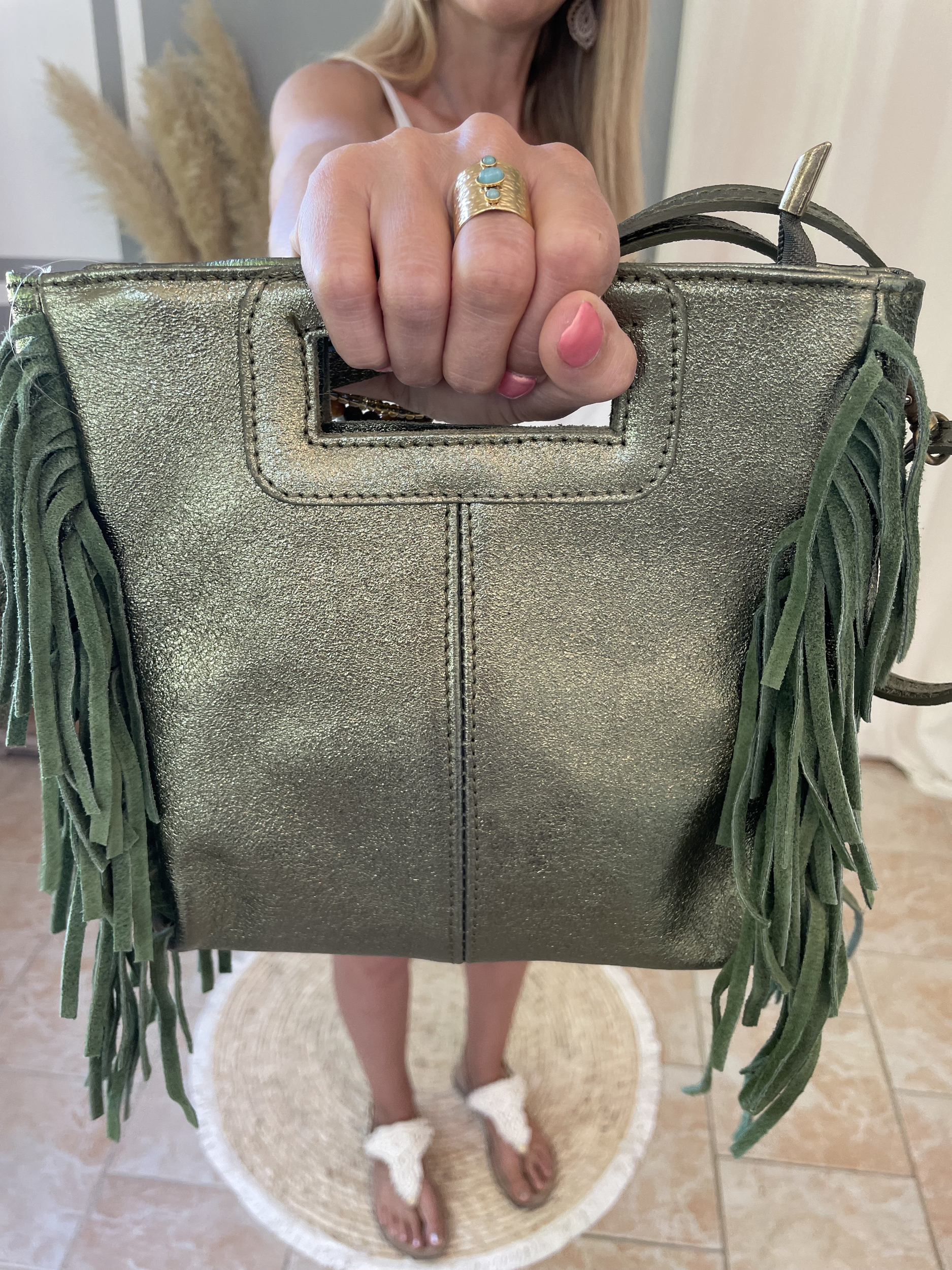 Sac cuir irisé et franges bohème (21)