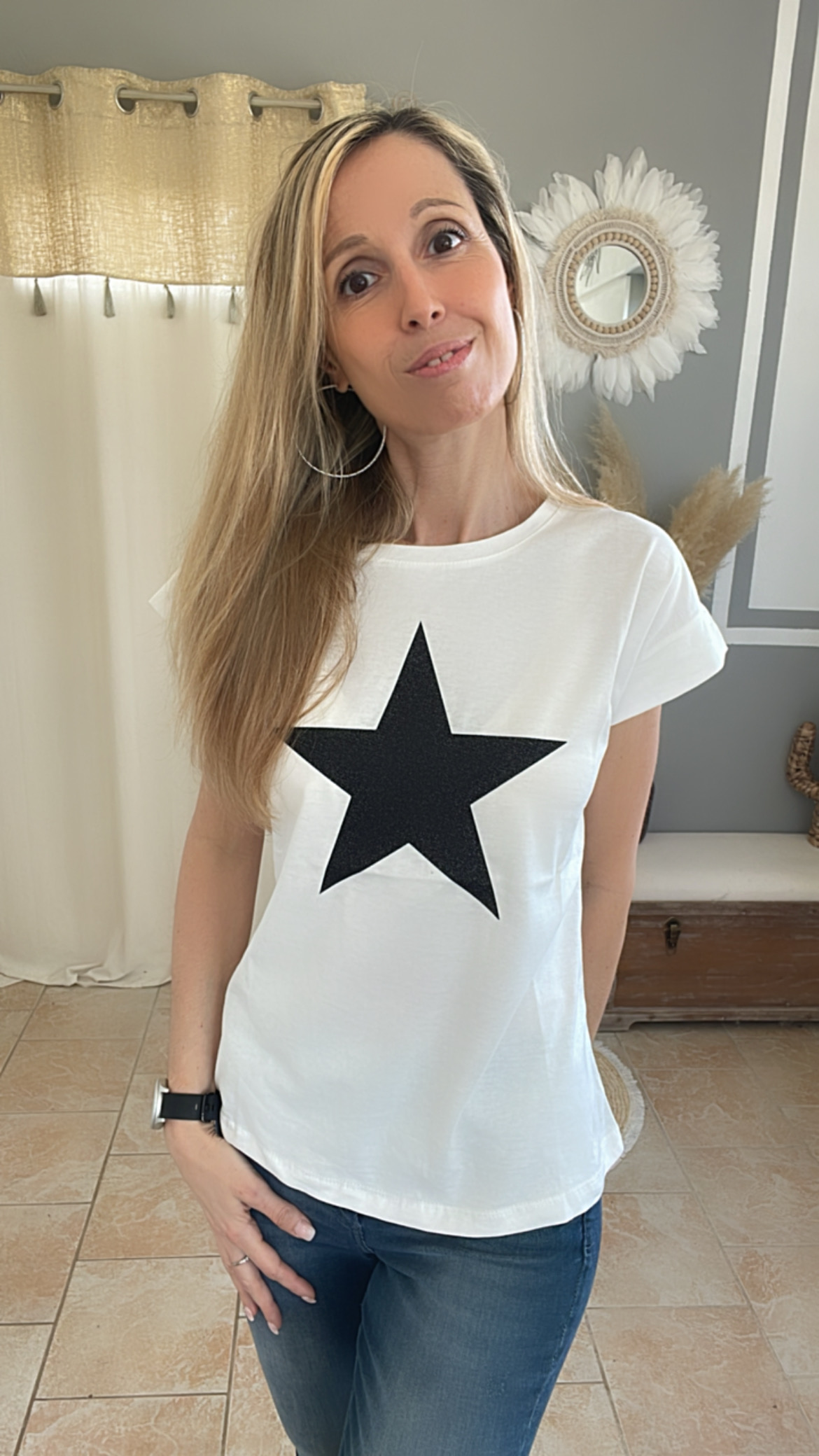 Tee-shirt coton blanc avec étoile noire  (5)