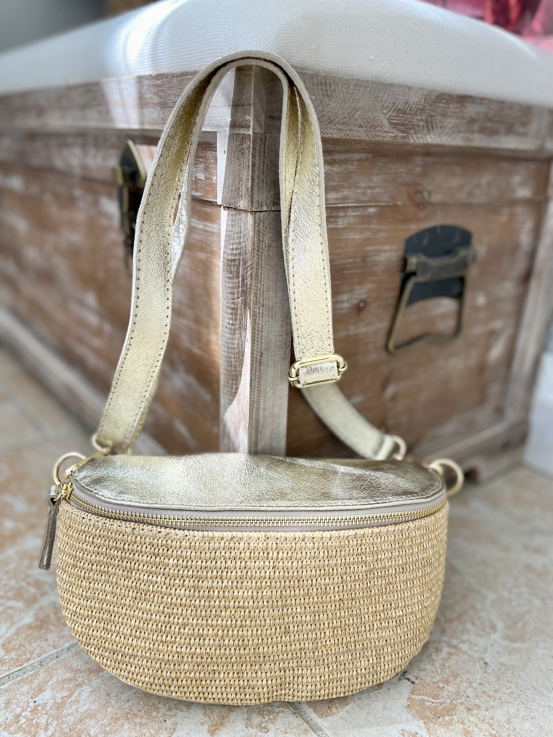 Sac banane cuir et Raphia  (16)