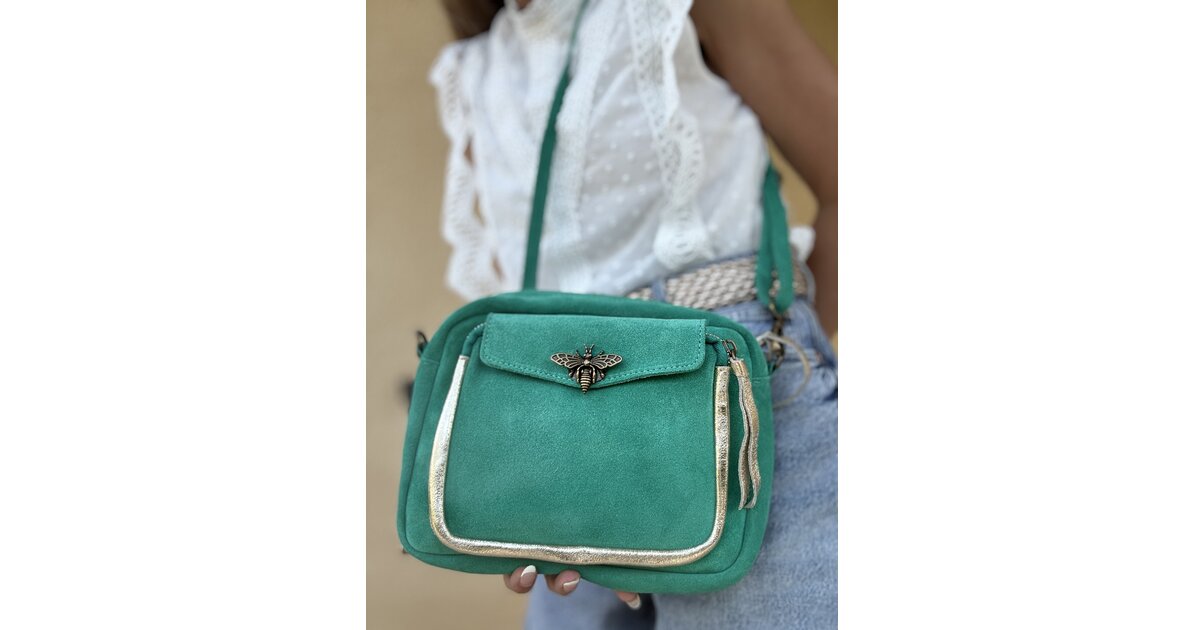 Sac à Main Femme Cuir Véritable Modarno Ape Maggiore Fermoir Abeille - 20x7x14 Cm Fabriqué En Italie