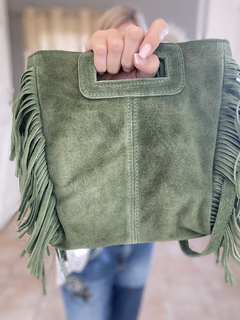 Sac En Cuir Nubuck Marron à Franges - Style Western Cowgirl - Bandoulière Ou Main - Occasion Bon état