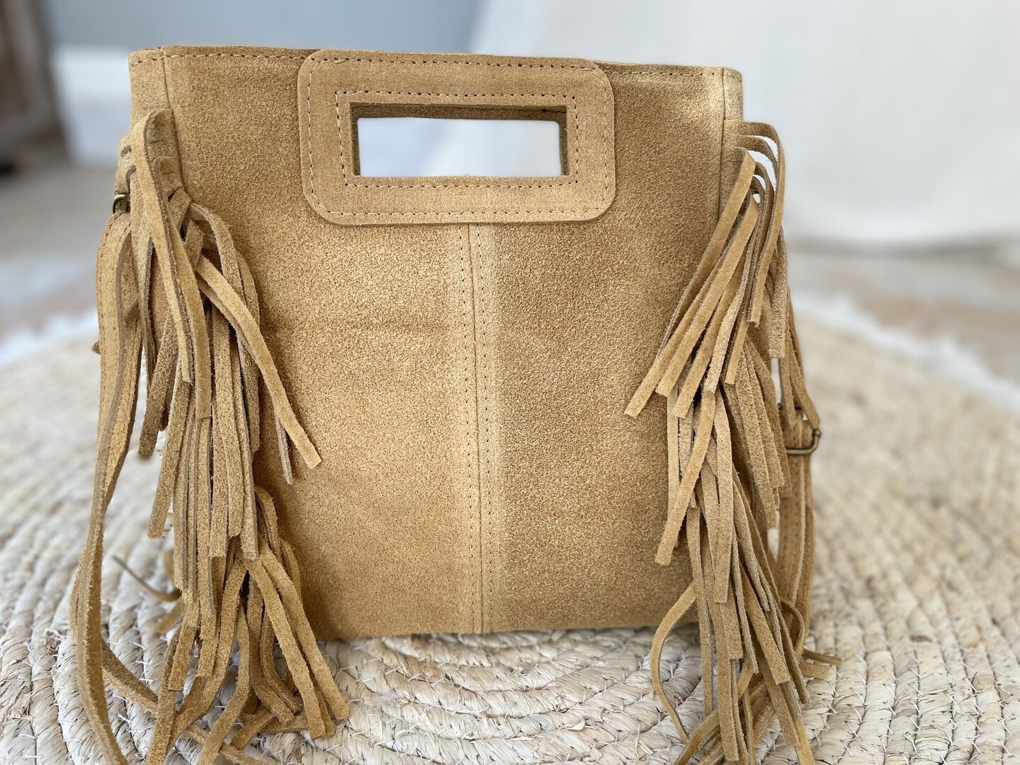 Sac En Cuir Nubuck Franges Marron Style Western Cowgirl - Occasion Bon état - Bandoulière Ou Main