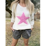 Pull blanc avec étoiles centrale rose Arielle (3)