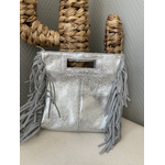 Sac cuir gris argenté irisé avec franges (10)