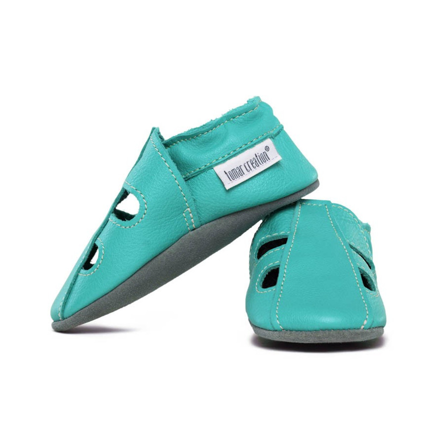 chaussons-ete-cuir-souple-unis-turquoise