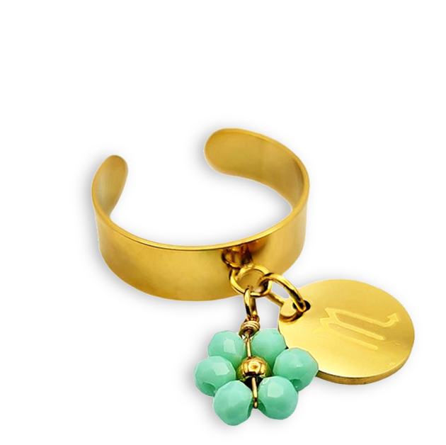 Bague Ajustable Femme Acier Inoxydable Doré Avec Pierre Turquoise - Neuf Sans Emballage