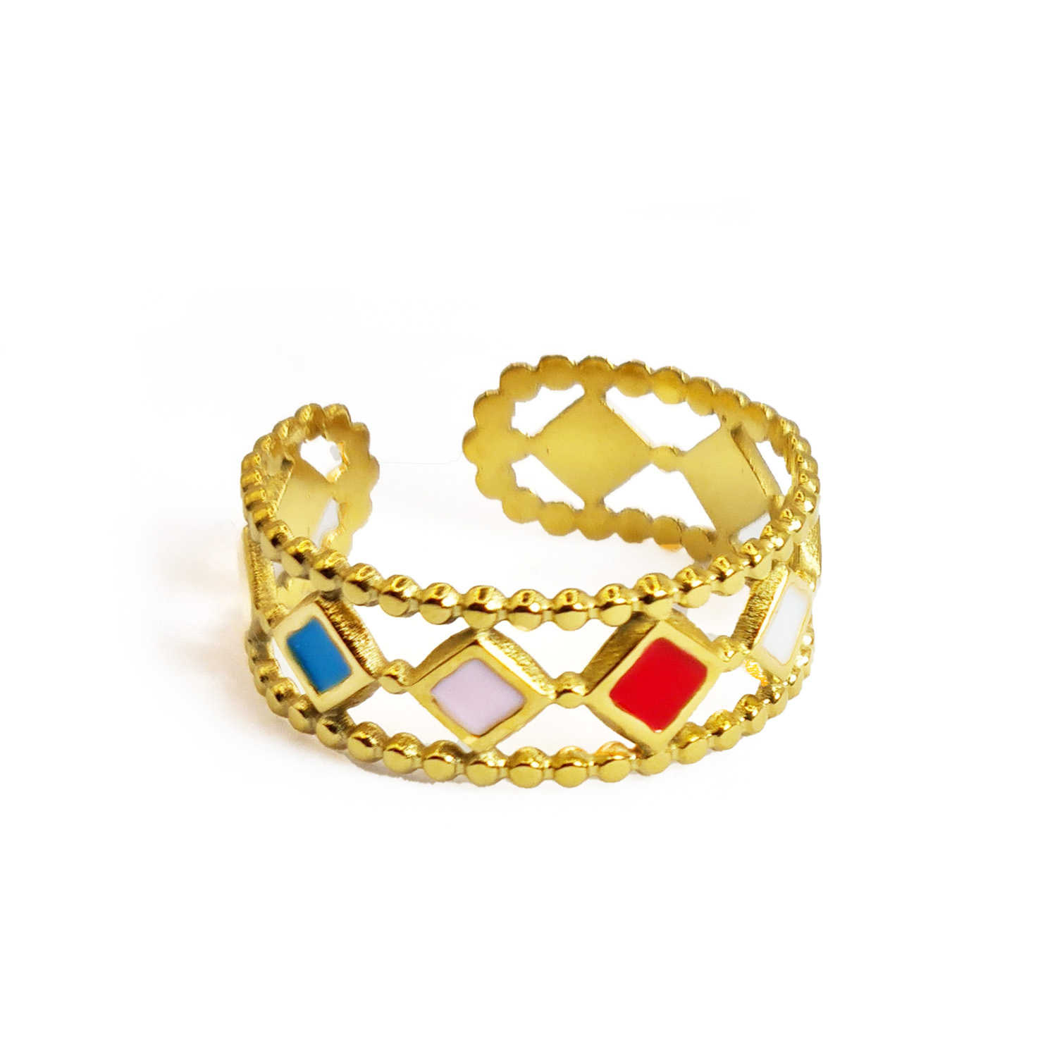 Bague Ajustable En Acier Inoxydable Doré Avec Zircons - Neuf Sans Emballage