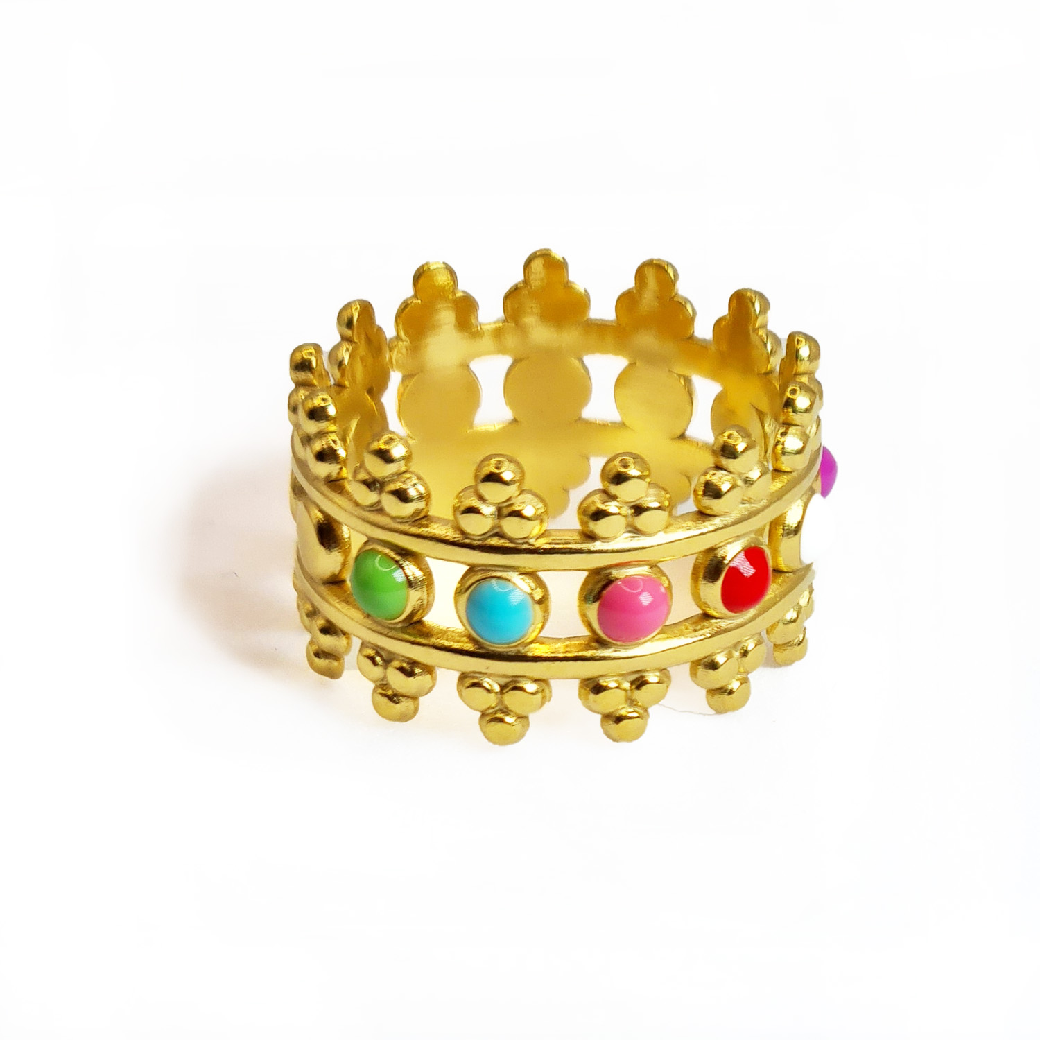 bague-couronne-multicolore-olympe-bijoux-acier-inoxydable-zircons-email-bracelet-colliers-boucles-oreilles-broches-earcuff