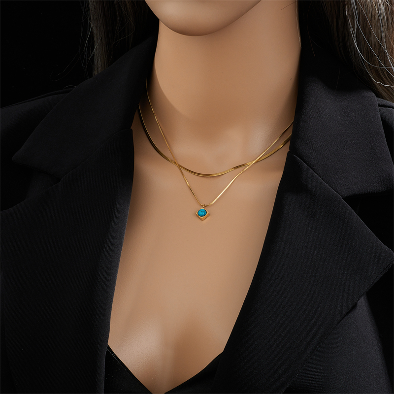 Collier Pendentif Miracle Or Et Turquoise – Acier Inoxydable, Longueur 41-45 Cm, Femme
