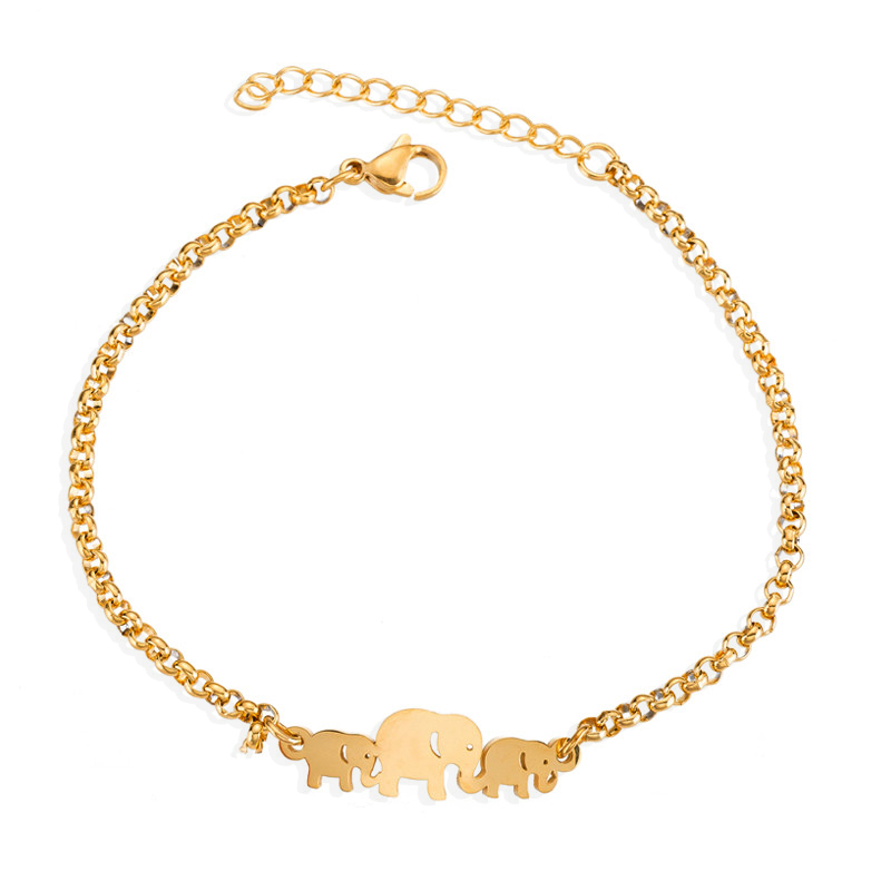 Bracelet Acier Inoxydable Pendentif éléphant – Strass – Jonc Doré – Neuf Sans Emballage