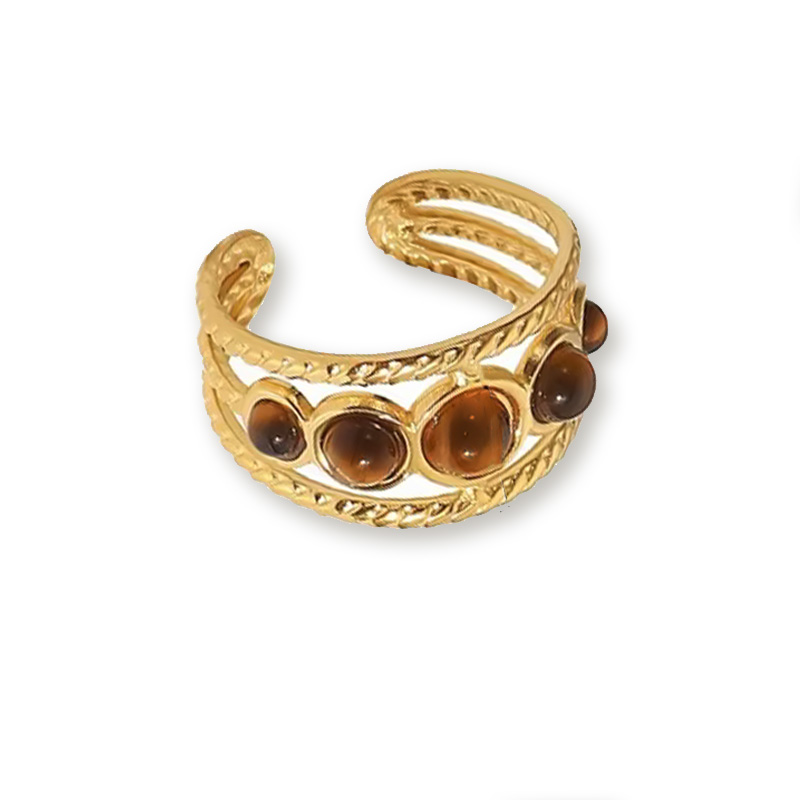 Bague Homme Femme Pierre Œil De Chat Mosaïque Opale Acier Inoxydable Large – HIJONES