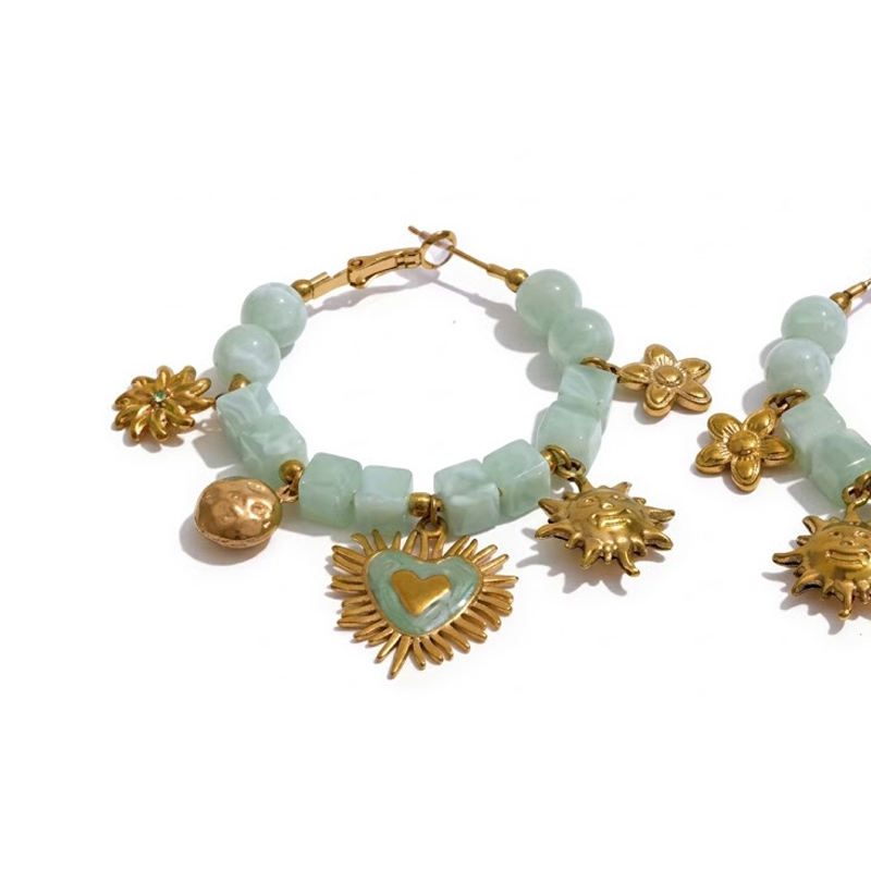 Boucles d oreilles Alba vert breloques - Acier inoxydable - bijoux fantaisie femme - Olympe bijoux - bagues - colliers- bracelets- bangle - earcuff - creoles2