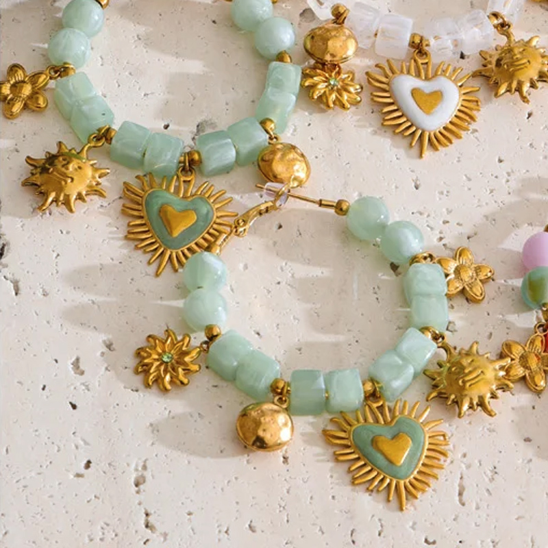 Boucles d oreilles Alba vert breloques - Acier inoxydable - bijoux fantaisie femme - Olympe bijoux - bagues - colliers- bracelets- bangle - earcuff - creoles3