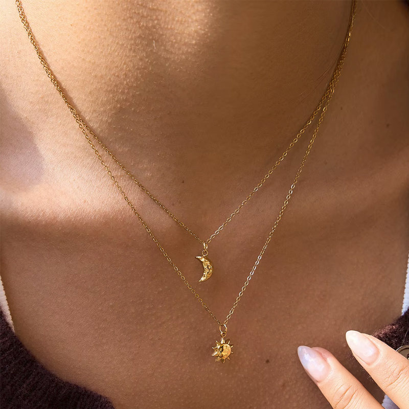 Collier Sienna multirang lune soleil - Acier inoxydable - Bijoux fantaisie femme - idée cadeau -été - Olympe bijoux - Colliers - chaine- choker