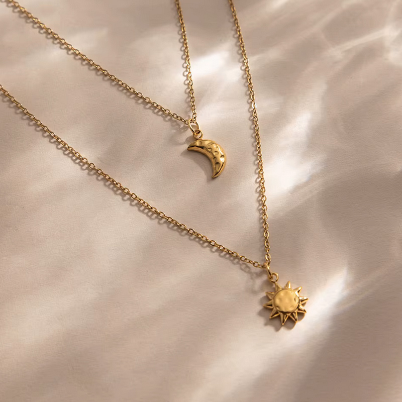 Collier Sienna multirang lune soleil - Acier inoxydable - Bijoux fantaisie femme - idée cadeau -été - Olympe bijoux - Colliers - chaine- choker5