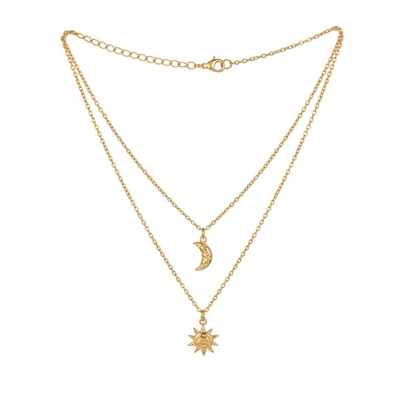 Collier Sienna multirang lune soleil - Acier inoxydable - Bijoux fantaisie femme - idée cadeau -été - Olympe bijoux - Colliers - chaine- choker0