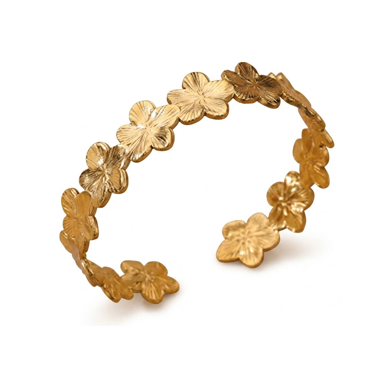 Bracelet jonc flora fleurs acier inoxydable - bijoux femme idee cadeau - Olympe bijoux