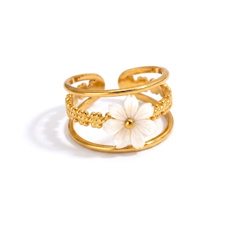 Bague-lorissa fleur blanche-bague-ajustable-Acier-inoxydable-Olympe-bijoux2
