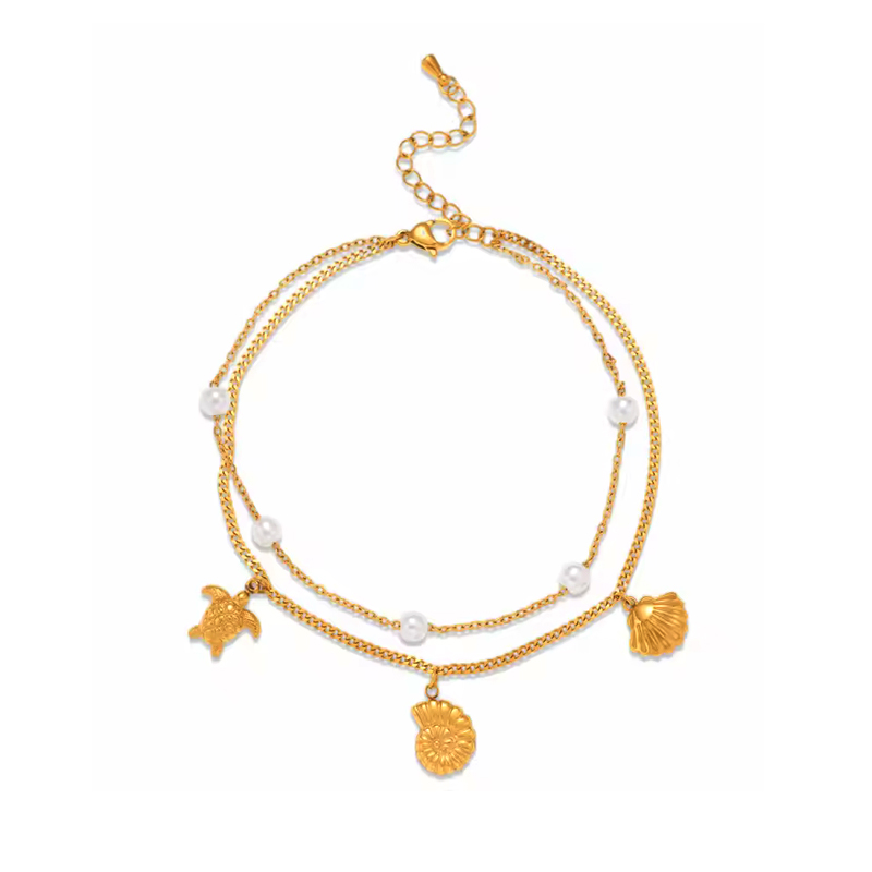 Chaine de cheville Thalassa - coquillage tortue étoile de mer - Acier inoxydable - Bijoux femmes idées cadeau - Olympe bijoux