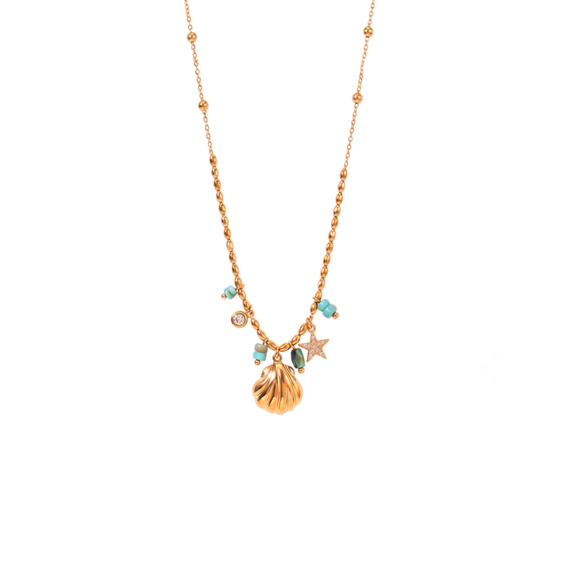 Collier breloques Azurea - coquillage perle etoile - Acier inoxydable - Bijoux fantaisie femme - idée cadeau -été - Olympe bijoux - Colliers - chaine-