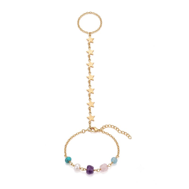 Chaine de main violetta- etoiles perles vert violet bleu blan - Acier inoxydable - Bijoux femmes idées cadeau - Olympe bijoux - bracelet cheville4