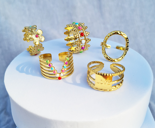 Bagues colorées - Olympe bijoux - Acier inoxydable, pierres naturelles, émail