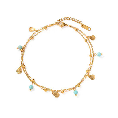 Chaine de cheville Shella - coquillage perles turquoise - Acier inoxydable - Bijoux femmes idées cadeau - Olympe bijoux - bracelet cheville